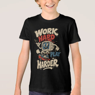 Hard werken, harder spelen Retro 90s Skater Comput Tri-Blend Shirt