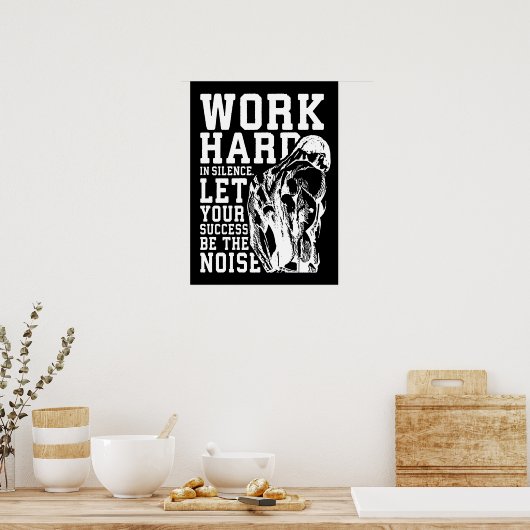 Hard werken in stilte - gym, workout, buikbouw poster (Keuken)