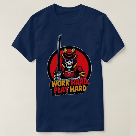 Hard werken spelen hard samurai schedel t-shirt (Design voorkant)
