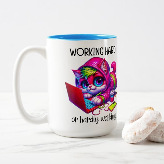 Hard werken  tweekleurige koffiemok (Met donut)