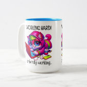 Hard werken  tweekleurige koffiemok (Voorkant links)