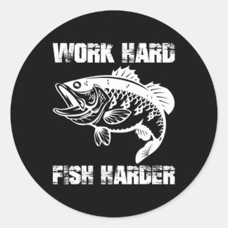 Hard werken vissen harder vissen visser grappige v ronde sticker