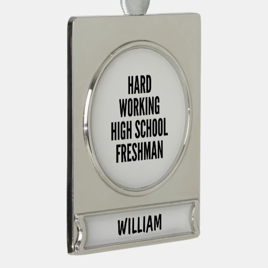 Hard werkende middelbare school eerstejaars verzilverd banner ornament (Rechts)