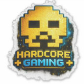 “Hardcore Gaming” Pixel Schedel Sticker (Voorkant)