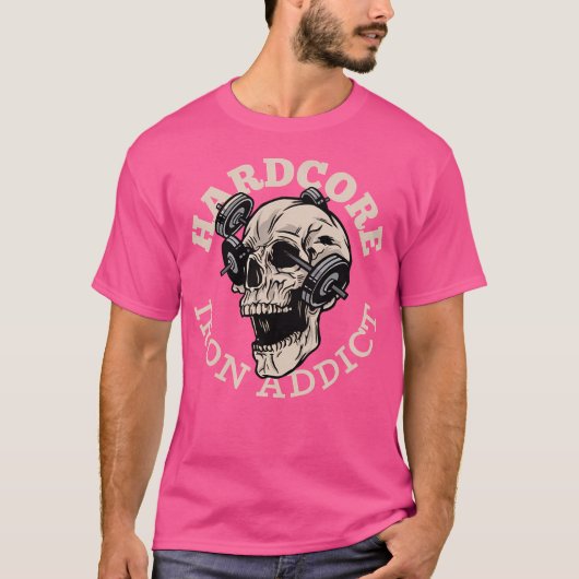 Hardcore IJzer Verslaafde Schedel Gewichtheffen T-shirt (Voorkant)