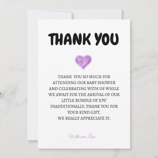 Harde Baby shower Hartelijk dank Kaart (Voorkant)