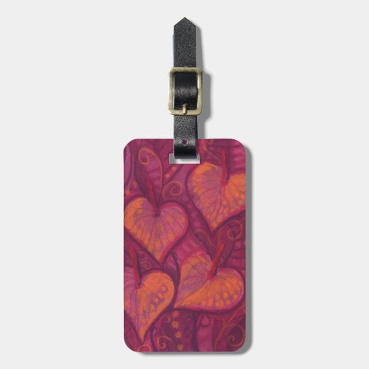 Harde bloemen, bloemharten, roze, rood en oranje bagagelabel (Voorkant verticaal)