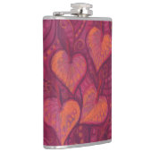 Harde bloemen, bloemharten, roze, rood en oranje heupfles (Rechts)