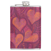 Harde bloemen, bloemharten, roze, rood en oranje heupfles (Voorkant)