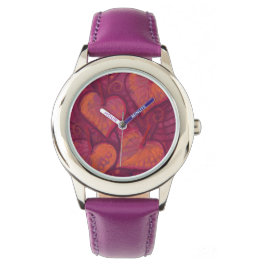 Harde bloemen, bloemharten, roze, rood en oranje horloge