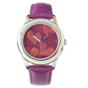 Harde bloemen, bloemharten, roze, rood en oranje horloge