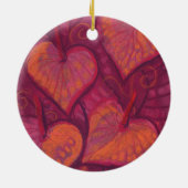 Harde bloemen, bloemharten, roze, rood en oranje keramisch ornament (Achterkant)