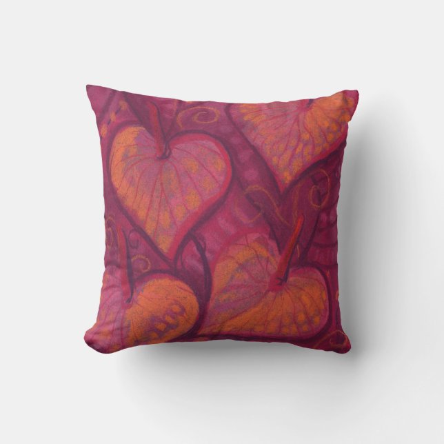 Harde bloemen, bloemharten, roze, rood en oranje kussen (Voorkant)