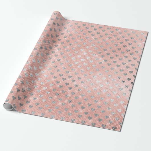 Harde Confetti Sparkly Sequin Silver Pink Rose Cadeaupapier (Uitgerold)