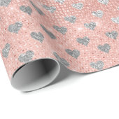 Harde Confetti Sparkly Sequin Silver Pink Rose Cadeaupapier (Rol Hoek)