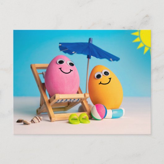 Harde gekookte eieren op het strand feestdagenkaart (Voorkant)