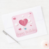 Harde luchtballon roze Happy Birthday romantisch Vierkante Sticker (Envelop)