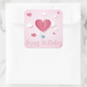 Harde luchtballon roze Happy Birthday romantisch Vierkante Sticker (Tas)
