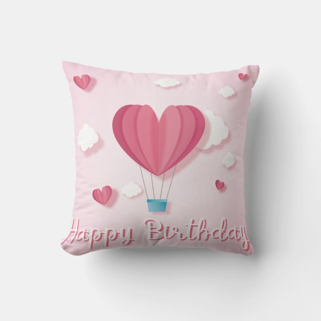 Harde luchtballon roze romantische Happy Birthday Kussen (Voorkant)
