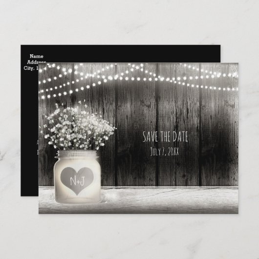 Harde Mason Jar & Baby's Grote Spaardatum Aankondigingskaart (Voorkant / Achterkant)