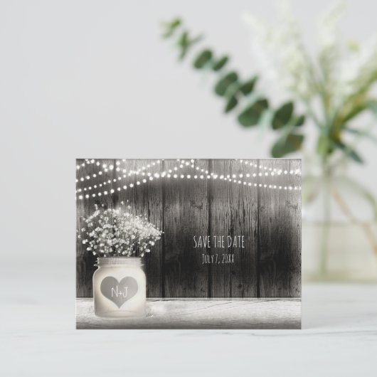 Harde Mason Jar & Baby's Grote Spaardatum Aankondigingskaart (Staand voorkant)