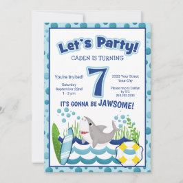 Harde oceaan Beach Shark 7th Birthday Invitation Kaart