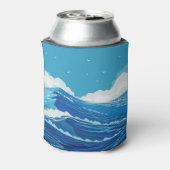Harde oceaan, grote zeeen golven tekenen. blikjeskoeler (Blikje Achterkant)