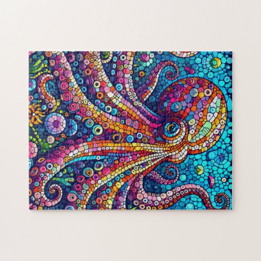 Harde octopus puzzel in levendige mozaïek stijl legpuzzel (Horizontaal)