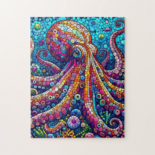 Harde octopus puzzel in levendige mozaïek stijl legpuzzel (Verticaal)