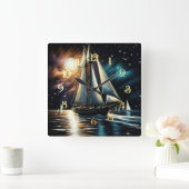 Harde Pastel Teken Nacht Zeilen Vierkante Klok (Huis)