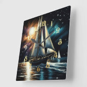 Harde Pastel Teken Nacht Zeilen Vierkante Klok (Hoek)