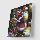 Harde pastel Tekenen Kerstmis Kerstman met geschen Vierkante Klok (Hoek)