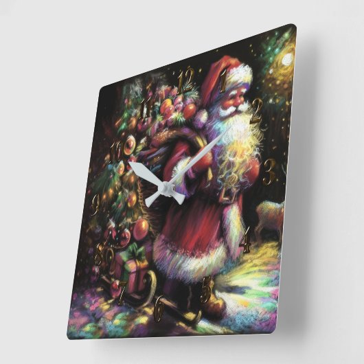 Harde pastel Tekenen Kerstmis Kerstman met geschen Vierkante Klok (Hoek)