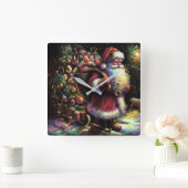 Harde pastel Tekenen Kerstmis Kerstman met geschen Vierkante Klok (Huis)