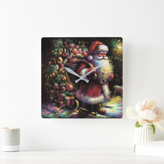 Harde pastel Tekenen Kerstmis Kerstman met geschen Vierkante Klok (Huis)