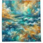 Harde Pastel Tekening Abstracte Oceaan Douchegordijn (Voorkant)