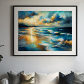Harde Pastel Tekening Golven op een Strand V Poster
