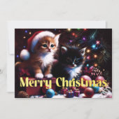 Harde Pastel Tekening Kerstmis 2 Kittens Kaart (Voorkant)