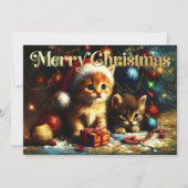 Harde Pastel Tekening Kerstmis Twee Kittens Kaart (Voorkant)