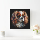 Harde Pastel Tekening King Charles Cavalier Spanie Vierkante Klok (Huis)