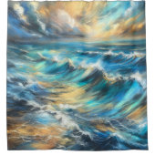 Harde Pastel Tekening Stormachtige Golven Douchegordijn (Voorkant)