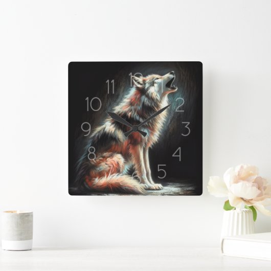 Harde Pastel Tekening Wolf Vierkante Klok (Huis)