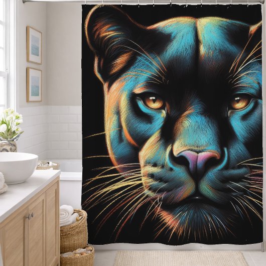 Harde Pastel Tekening Zwarte Panter Douchegordijn