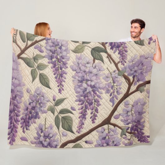 Harde Pasteltekening Paarse Wisteria Fleece Deken (In situ)
