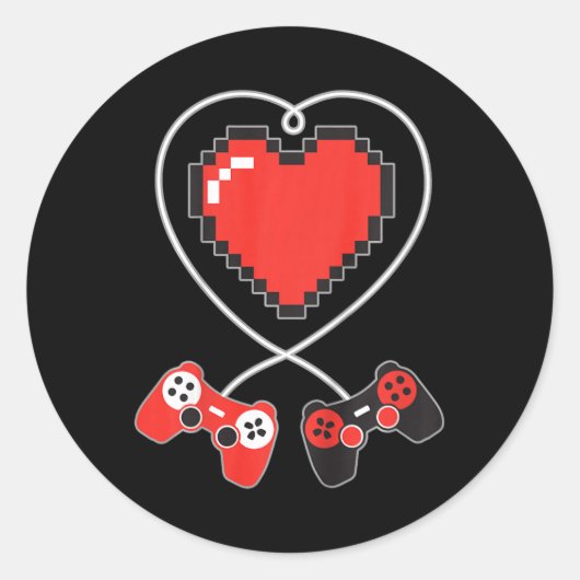 Harde Pixel Art Video-game Controller Valentijnse  Ronde Sticker (Voorkant)