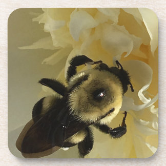 Harde plastic onderzetter hommel op pioenroos