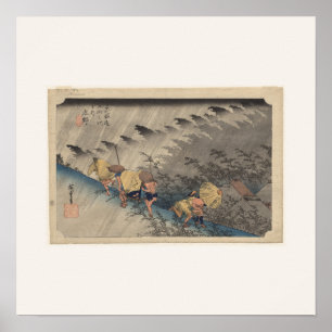 Harde regen in Shono van Hiroshige - vierkant post Poster