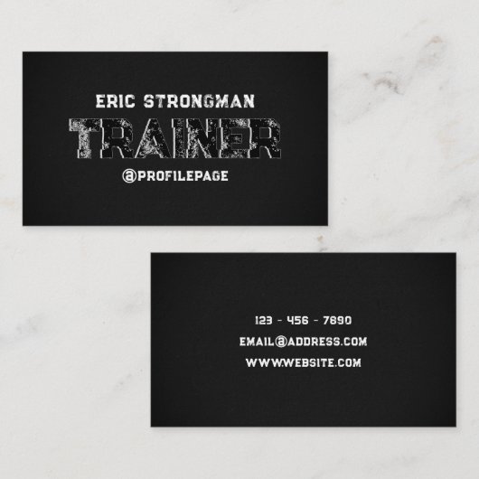 Harde stijl zwarte faux beton trainer visitekaartje (Voorkant / Achterkant)
