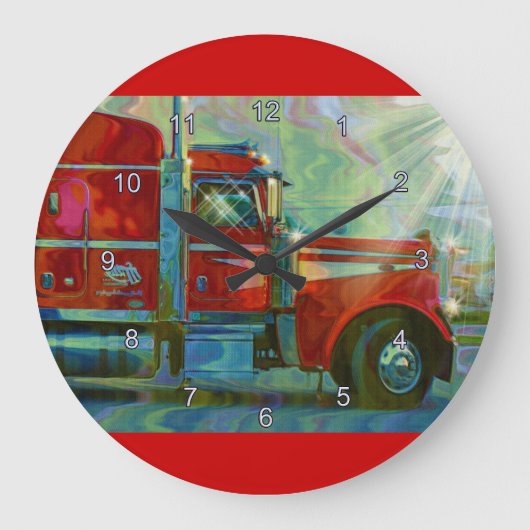 Harde transportwandklok rond Red Truck Art Grote Klok (Voorkant)