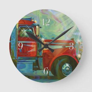 Harde transportwandklok rond Red Truck Art Ronde Klok